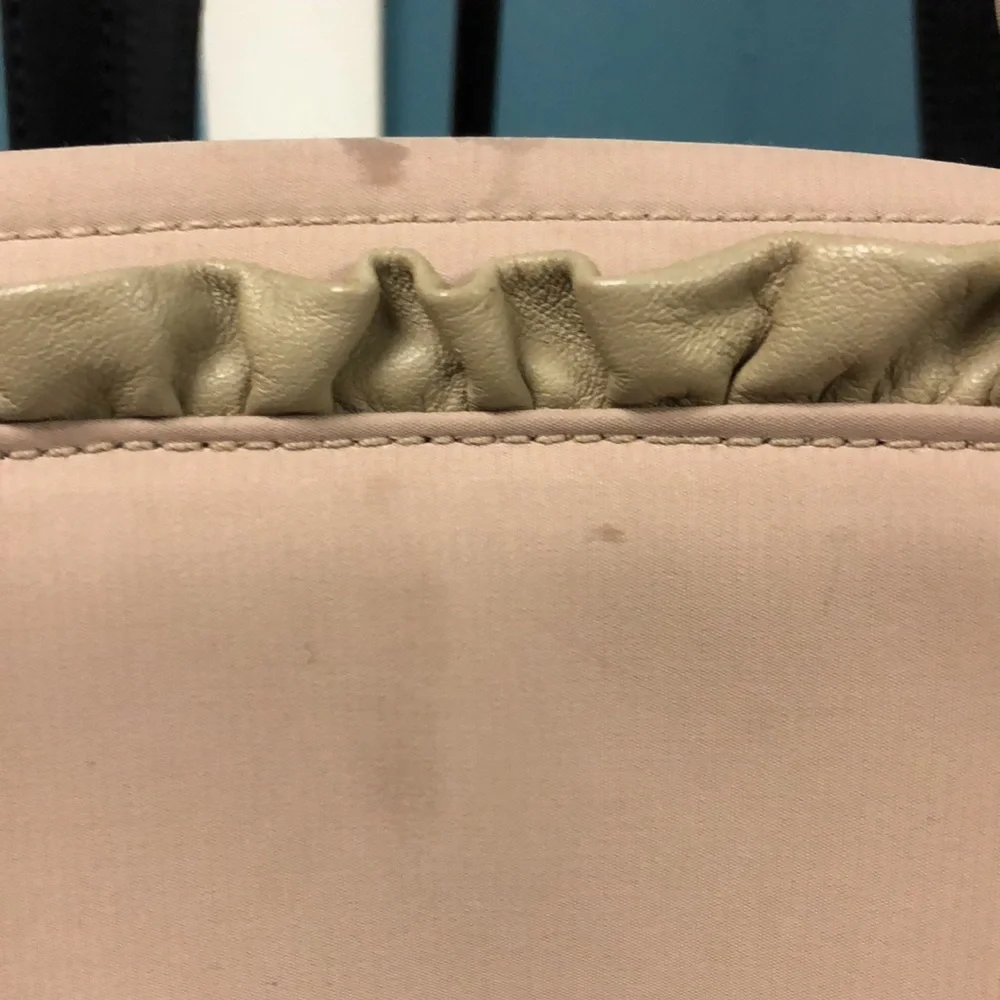 Lot‎ of 2 Vtg Tommy Hilfiger tan & black suede trim vinyl purses 12” x 7.5”